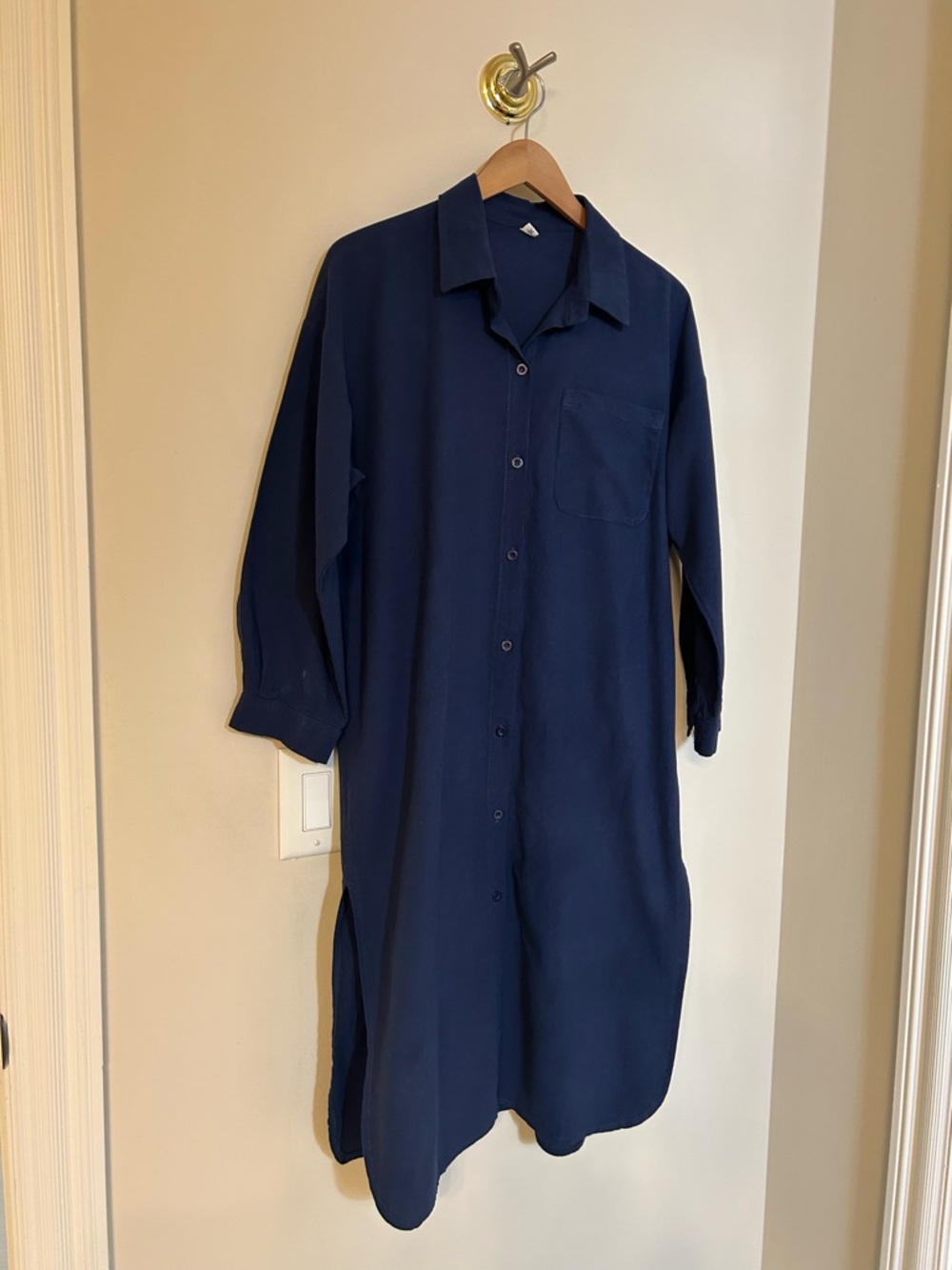 uoozee Women’s Long Navy Button-Up Shirt - Casual Collared Shirt